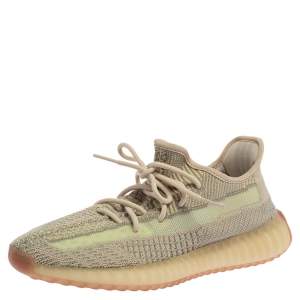 Pre Owned Yeezy x Adidas Green Citrin Cotton Knit 350 V2 NR Sneakers Size 42.5