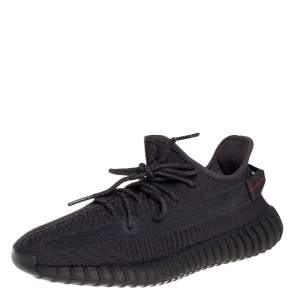 Pre Owned Yeezy x adidas Black Cotton Knit Boost 350 V2 Black Non-Reflective Sneakers Size 44 2/3