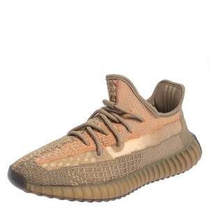 Pre Owned Yeezy x Adidas Brown Knit Fabric Boost 350 V2 Sand Taupe Sneakers Size 42 2/3