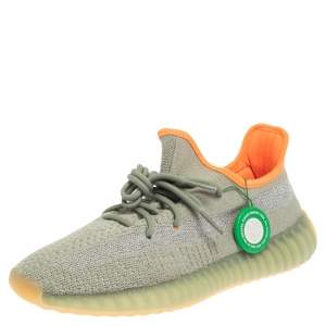 Pre Owned Yeezy x adidas Grey Knit Fabric Boost 350 V2 Desert Sage Sneakers Size 42 2/3