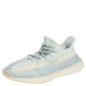 Pre Owned Yeezy x Adidas White/Blue Knit Fabric Boost 350 V2 Cloud White Sneakers Size 44 2/3