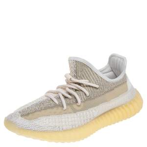 Pre Owned Adidas x Yeezy White/Yellow Knit Fabric Boost 350 V2 Abez Reflective Low Top Sneakers Size 40 2/3