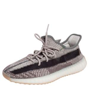Pre Owned Yeezy x Adidas Grey/Brown Knit Fabric Boost 350 V2 Zyon Sneakers Size 43 1/3