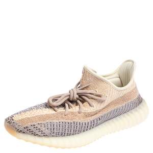 Pre Owned Yeezy x adidas Multicolor Knit Fabric Boost 350 V2 Ash Pearl Sneakers Size 44 2/3
