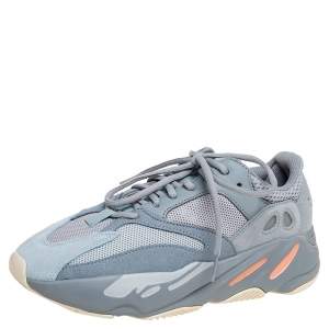 Pre Owned Yeezy x Adidas Grey/Blue Leather And Suede Boost 700 Inertia Sneakers Size 41 1/3