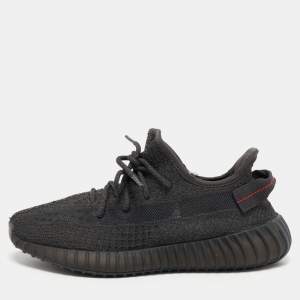 Pre Owned Yeezy x Adidas Black Knit Fabric Boost 350 V2 Black Reflective Sneakers Size 42
