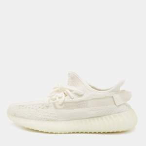 Yeezy x Adidas White Fabric and Mesh 350 v2 Triple Sneakers Size 42 2/3