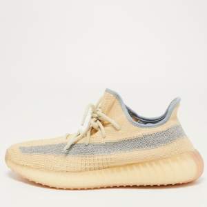 Yeezy x Adidas Light Yellow/Blue Knit Fabric 350 V2 Linen Sneakers Size 46