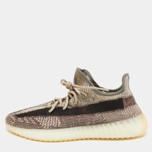 Pre Owned Yeezy x Adidas Brown/Beige Knit Fabric 350 V2 Zyon Sneakers Size 46
