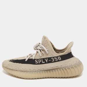 Pre Owned Yeezy x Adidas Grey/Black Knit Fabric Boost 350 V2 Slate Sneakers Size 42 2/3