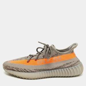 Pre Owned Adidas Yeezy Grey Knit Fabric Boost 350 V2 Beluga Reflective Sneakers Size 45 1/3