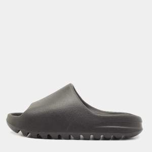 Pre Owned Adidas Black Rubber Yeezy Slide Onyx Slide Flats Size 43