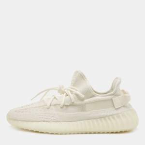 Pre Owned Yeezy x Adidas Off White Knit Fabric Boost 350 V2 Bone Sneakers Size 46