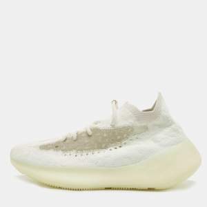 Pre Owned Yeezy x Adidas White/Blue Cotton Knit Boost-380-Calcite-Glow Sneakers Size 41 1/3