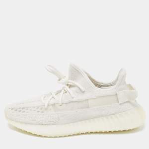 Pre Owned Yeezy x Adidas White Knit Fabric and Mesh Boost 350 V2 Bone Sneakers Size 44