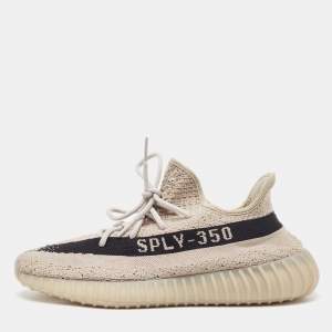 Pre Owned Yeezy x Adidas Grey/Black Knit Fabric Boost 350 V2 Slate Sneakers Size 44 2/3