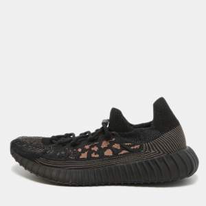 Pre Owned Yeezy x Adidas Black Knit Fabric Boost 350 V2 CMPCT Slate Carbon Sneakers Size 47 1/3