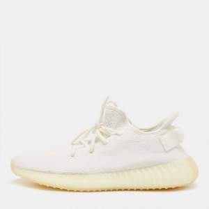 Pre Owned Yeezy x Adidas White Knit Fabric Boost 350 V2 Triple White Sneakers Size 43 1/3