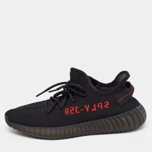 Yeezy x Adidas Black/Red Knit Fabric Boost 350 V2 Bred Sneakers Size 44