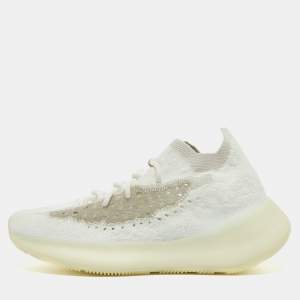 Pre Owned Yeezy x Adidas White Knit Fabric Boost 380 Calcite Glow Sneakers Size 42