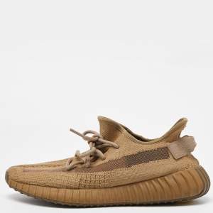Pre Owned Yeezy x Adidas Brown Knit Fabric Boost 350 V2 Earth Sneakers Size 42 2/3