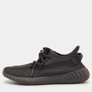 Pre Owned Yeezy x Adidas Black Knit Fabric Boost 350 V2 Cinder Sneakers Size 42 2/3