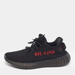 Yeezy x Adidas Black Knit Fabric Boost 350 V2 Black Red Sneakers 38 2/3