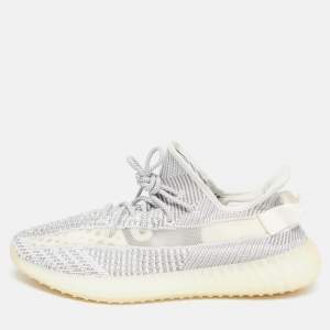 Yeezy x Adidas White/Grey Knit Fabric Boost 350 V2 Static (Non Reflective) Sneakers Size 46