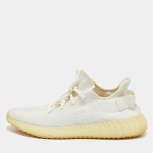 Yeezy x Adidas White Knit Fabric Boost 350 V2 Cream Sneakers Size 46