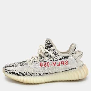 Yeezy x Adidas White/Black Knit Fabric Boost 350 V2 'Zebra' Low Top Sneakers Size 40 2/3