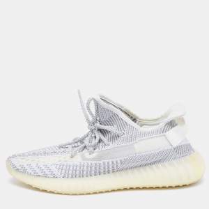 Yeezy x Adidas White/Grey Knit Fabric Boost 350 V2 Static (Non Reflective) Sneakers Size 44