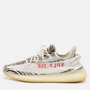 Yeezy x Adidas White/Black Knit Fabric Boost 350 V2 Zebra Sneakers Size 45 1/3