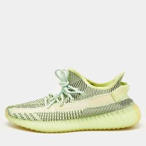 Pre Owned Yeezy x Adidas Neon Green Knit Fabric Boost 350 V2 Yeezreel (Non Reflective) Sneakers Size 44