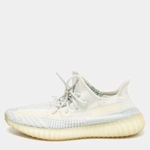 Pre Owned Yeezy x Adidas Blue/White Knit Fabric Boost 350 V2 Cloud White (Non-Reflective) Sneakers Size 46 2/3