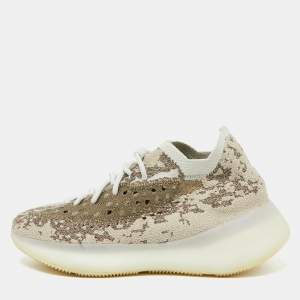 Pre Owned Yeezy x Adidas Beige/Brown Knit Fabric Boost 380 Pyrite Sneakers Size 41 1/3