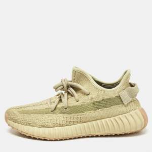 Pre Owned Yeezy x Adidas Green Knit Fabric Boost 350 V2 Sulfur Sneakers Size 38 2/3