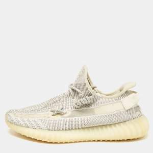 Pre Owned Yeezy x Adidas Grey/White Knit Fabric Boost 350 V2 Static Lace Up Sneakers Size 45 1/3