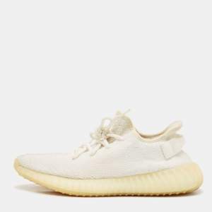 Pre Owned Yeezy x Adidas White Knit Fabric Boost 350 V2 Cream Sneakers Size 42