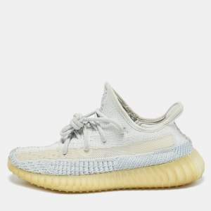 Yeezy x Adidas White/Grey Knit Fabric Boost 350 V2 Static Non Reflective Sneakers Size 39 1/3