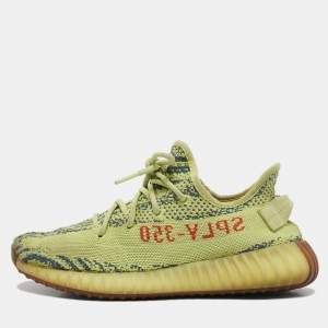 Yeezy x Adidas Yellow/Blue Knit Fabric Boost 350 V2 Semi Frozen Yellow Sneakers Size 40