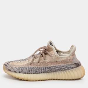 Yeezy x Adidas Grey/Blue Knit Fabric Boost 350 V2 "Ash Pearl" Low Top Sneakers Size 38 2/3