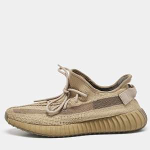 Pre Owned Yeezy x adidas Brown Cotton Knit Boost 350 V2 Earth Sneakers Size 43 2/3