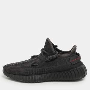 Yeezy x Adidas Black Knit Fabric Boost 350 V2 "Static Black" Low Top Sneakers Size 41 1/3
