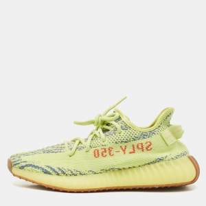 Yeezy x Adidas Neon Yellow Knit Fabric Boost 350 V2 Semi Frozen Yellow Sneakers Size 42 2/3