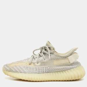 Yeezy x Adidas White/Grey Knit Fabric Boost 350 V2 Static (Non Reflective) Sneakers Size 42 2/3