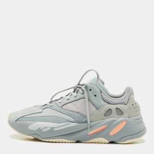 Yeezy x Adidas Grey/Blue Suede and Mesh Boost 700 Inertia Sneakers Size 44