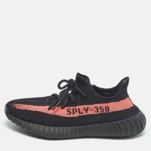 Yeezy x Adidas Black/Red Knit Fabric Boost 350 V2 Core Black Red Sneakers Size 44