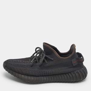 Pre Owned Yeezy x Adidas Black Knit Fabric Boost 350 V2 Black (Non-Reflective) Sneakers Size 43 1/3