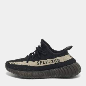 Pre Owned Yeezy x Adidas Black Knit Fabric Boost 350 V2 Core Black White Sneakers Size 38