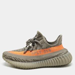 Pre Owned Yeezy x Adidas Grey Knit Fabric Boost 350 V2 Beluga Sneakers Size 38